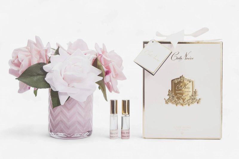 Herringbone Pink Flower in glass