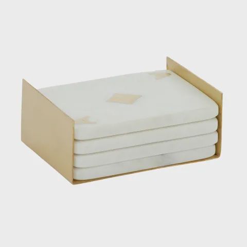 Ace S/4 Coasters w Holder 12.5x9cm White