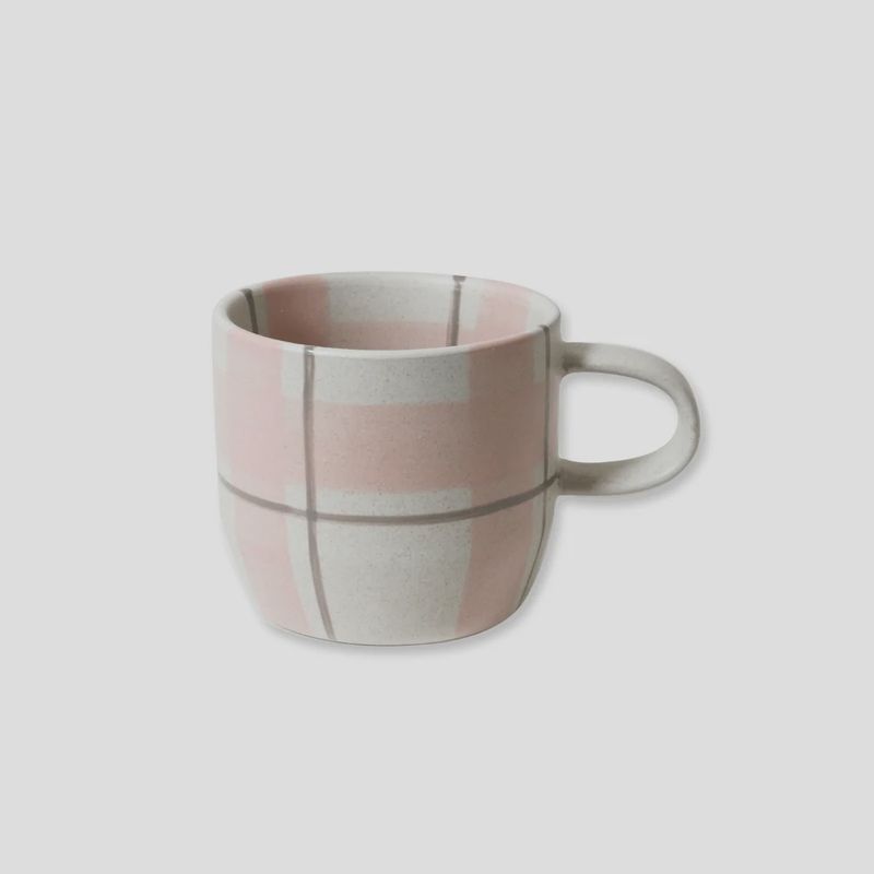 MUG SINGLE  - BLUSH &amp; GREY CHECK CAT'S PYJAMAS