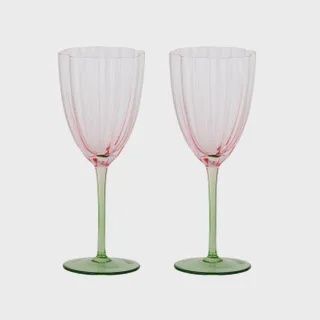 Lotti S/2 Tulip Wine Glass 8x22cm Pk/Gn
