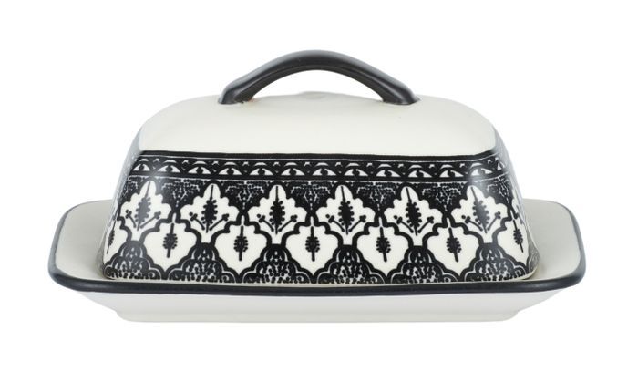 Aleah Cer Butter Dish 18x12.5x9cm Bk/Wht