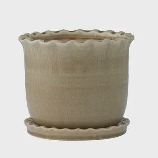 Zaragoza Cer Pot w Saucer 19x16cm Taupe*