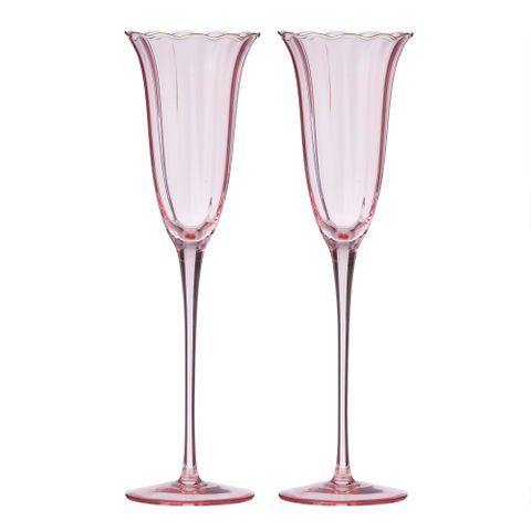 Crowne S/2 Glass Flute 7.5x26cm Pink/Gd