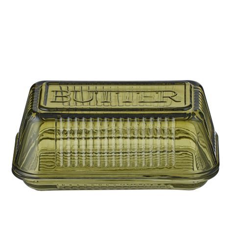 Lia Glass Butter Dish 17x10x7.5cm Green