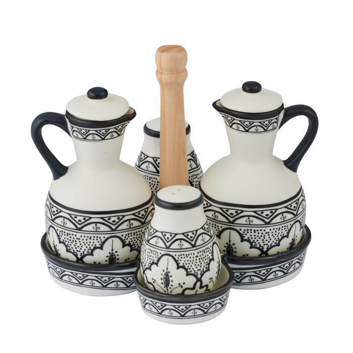 Aleah Ceramic 5pc Cruet Set 18x19cm Blk