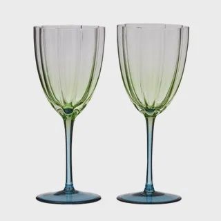 Lotti S/2 Tulip Wine Glass 8x22cm Gn/Bl