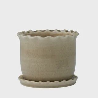 Zaragoza Cer Pot w Saucer 14x12cm Taupe*