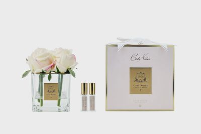 Couture 4 Rose Buds - Square Clear Vase - Gold &amp; Pink Blush