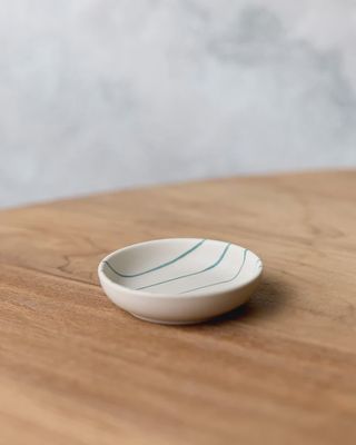 CONDIMENT BOWL 9cm - COASTAL JUNCTION CREAM w/GREEN STRIPE