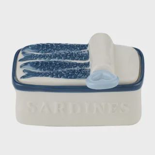 Sardine Cer Trinket Box 12x9x6cm Wh/Blue