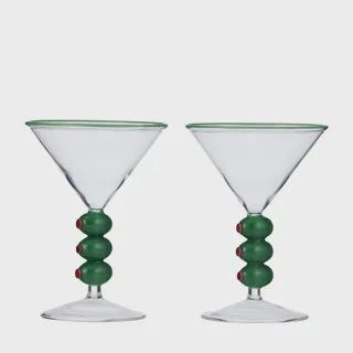 Olive S/2 Cocktail Glass 11x15cm Clr/Grn