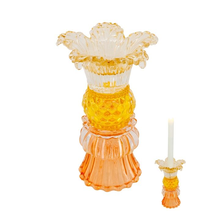 Myrtle Glass Floral Holder Orange Yellow Large