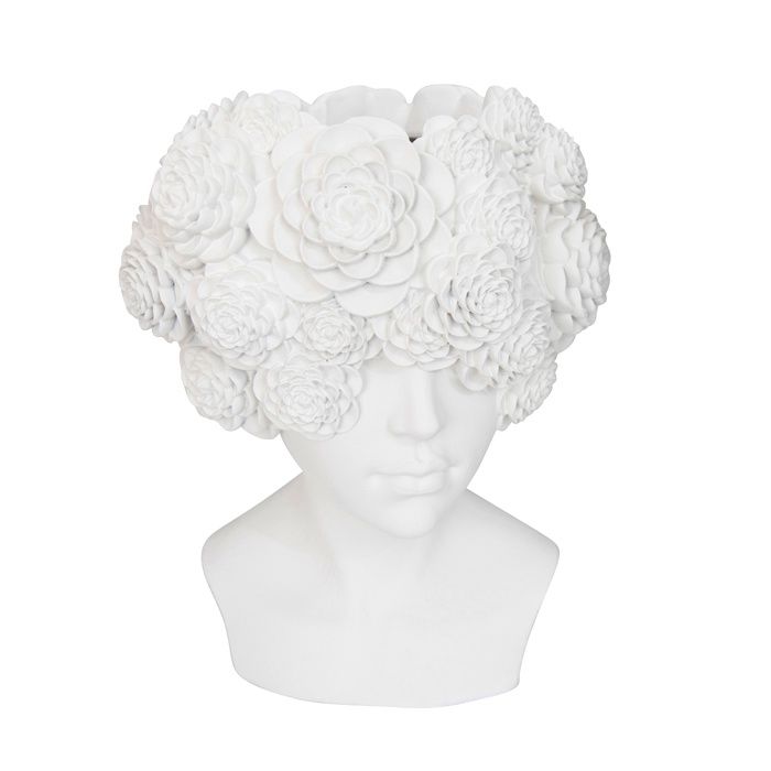 Elizabeth White Resin Flower Head Torso Vase