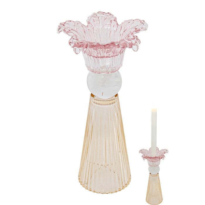 Myrtle Glass Floral Holder Pink Yellow