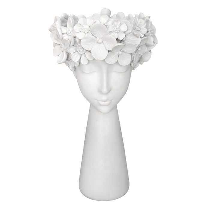 Elizabeth White Resin Flower Head Pot Large