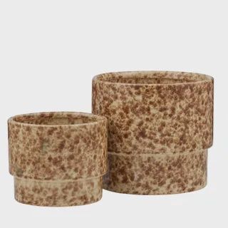 Leon Ceramic Pot Ivory/Brn*, Size: Large