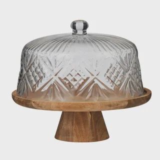 Aleah Glass/Wood Footed Dome 29.5x26cm