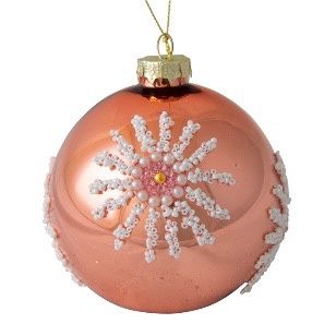 GLASS BAUBLE PINK W/PEARL FLOWERBURST