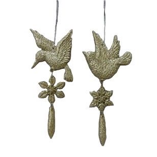 ACRYLIC GOLD GLITTER BIRD DROPS 2ASS