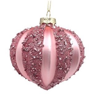 GLASS PINK ONION DEC W/BEAD STRIPE