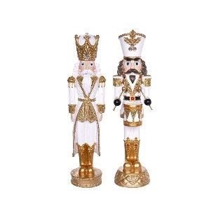 RESIN 35CM NUTCRAKER WHITE GOLD 2ASS