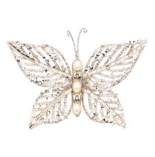 CLIP ON PEARL CENTRE CHAMPAGNE BUTTERFLY