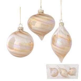 GLASS BAUBLE CHAMPAGNE SWIRL SET3
