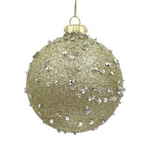 GLASS 10CM BAUBLE CHAMPAGNE DOT