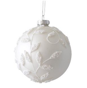 GLASS BAUBLE 10CM WHITE PEARL BERRY