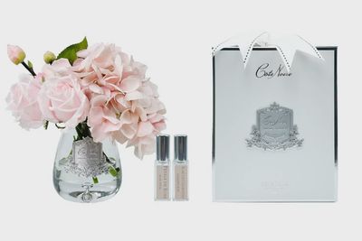 Tea Rose &amp; Hydrangea Bouquet Clear Tear Drop Glass - Pink
