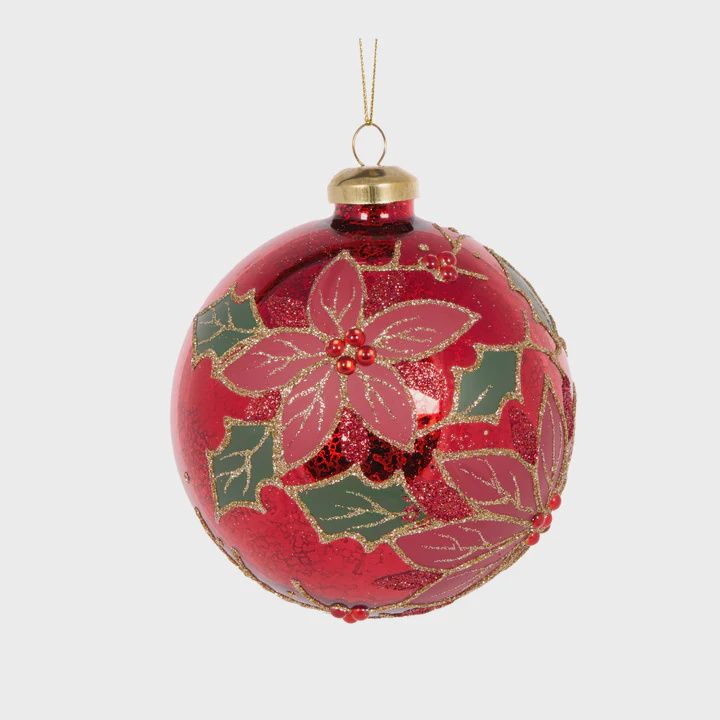 Traditonal Beaded Poinsettia Bauble
