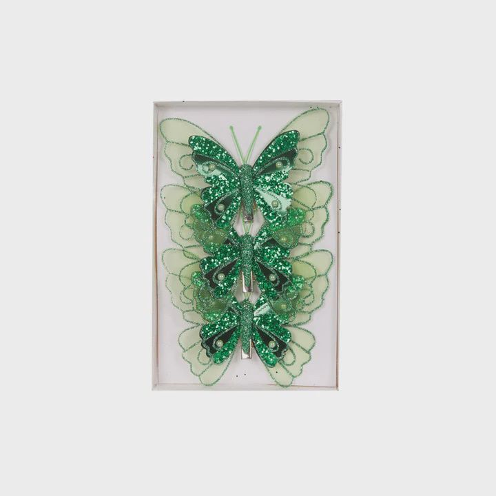 3pk Emerald Embellished Butterflies