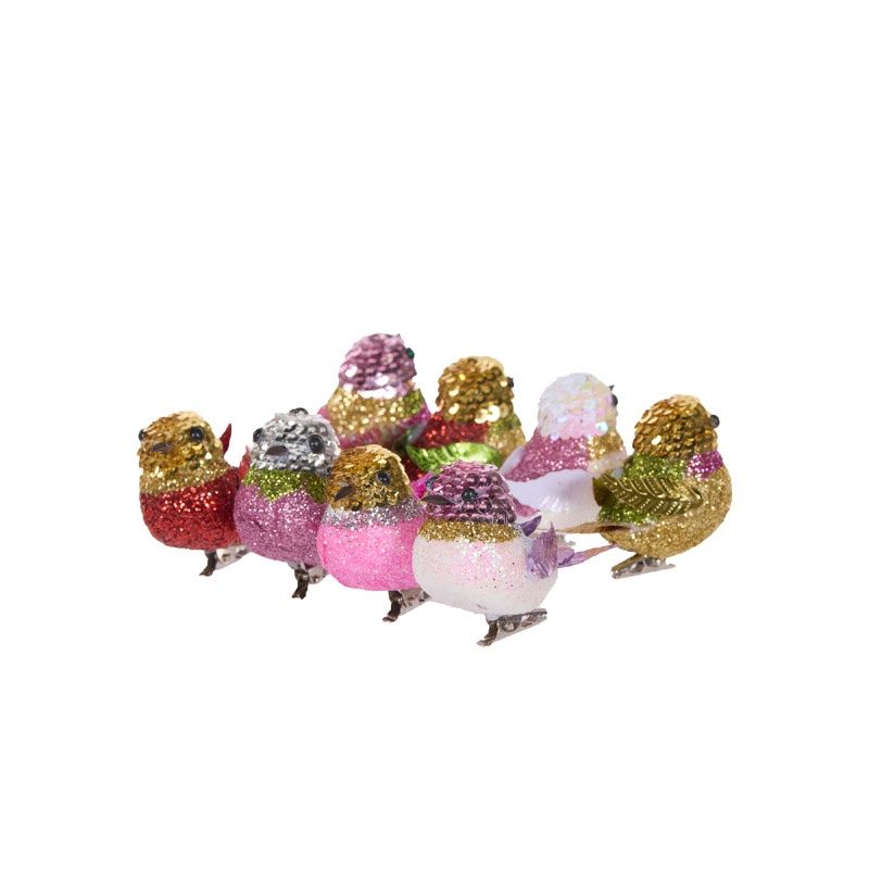 8 PK Sequin Clip Birds