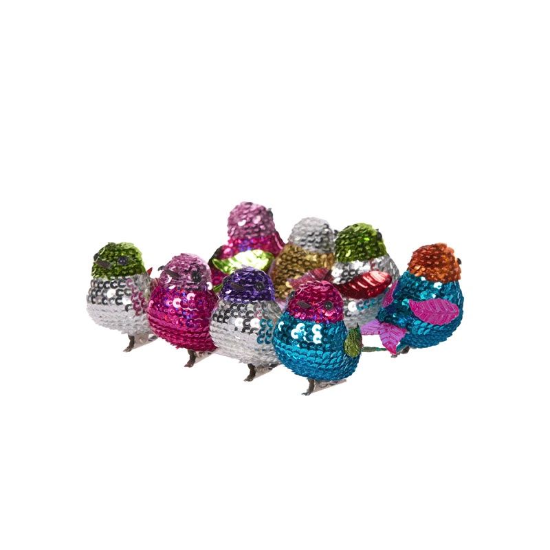 8 PK Bright Sequin Clip Birds