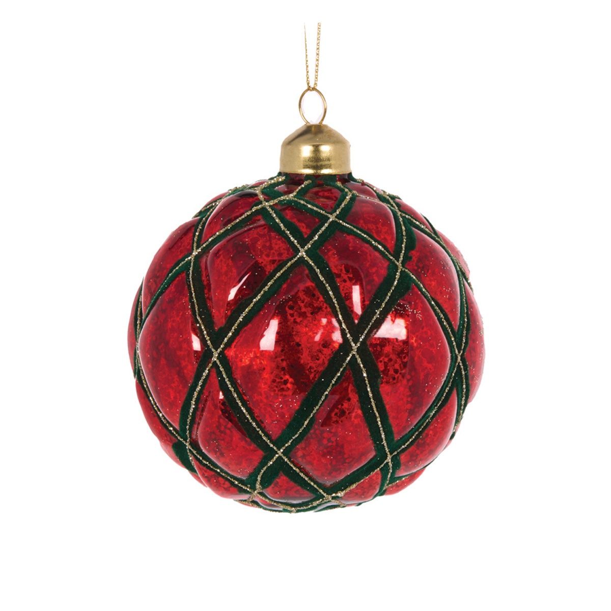 Red And Green Quilted Round Bauble