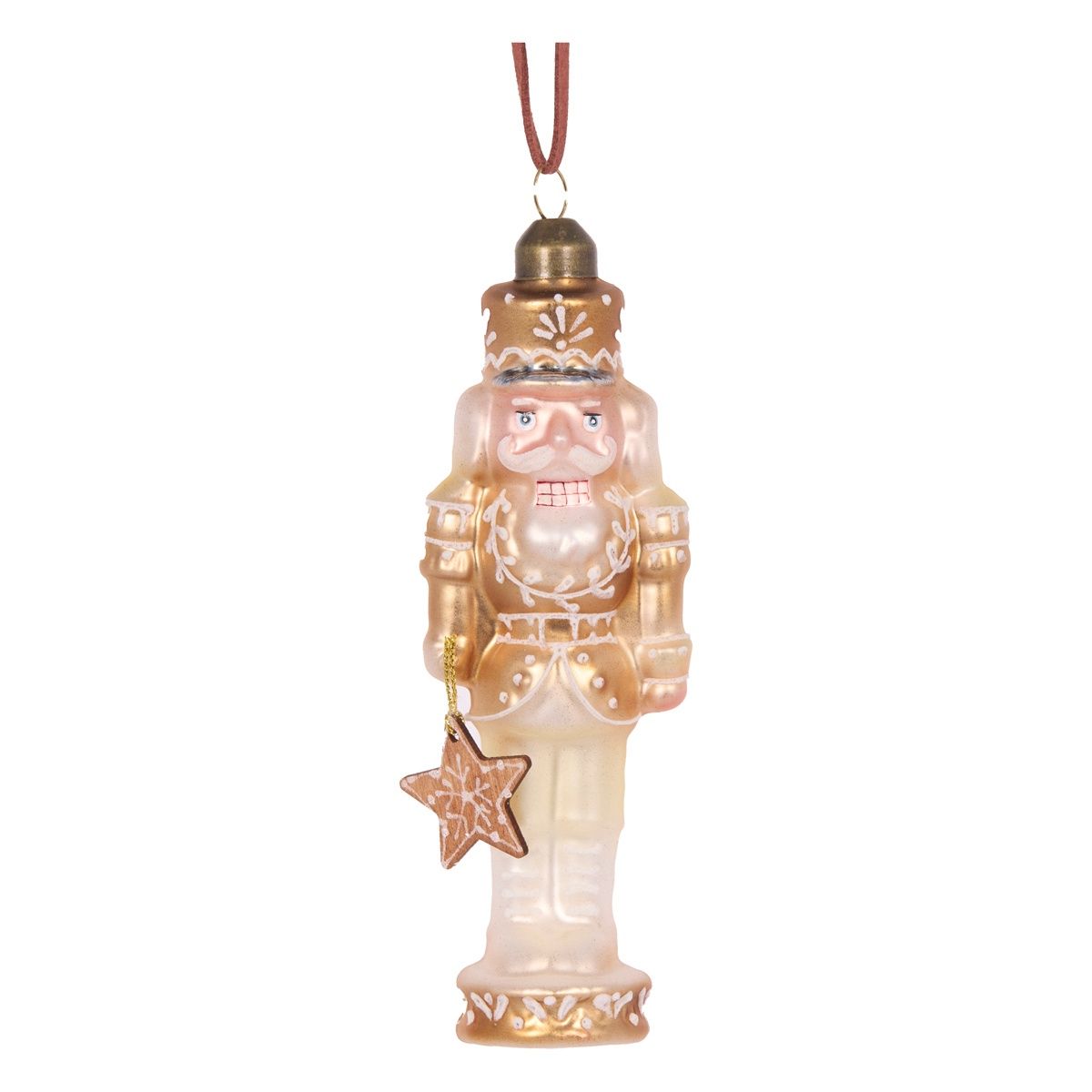 Glass Gingerbread Nutcracker Ornament