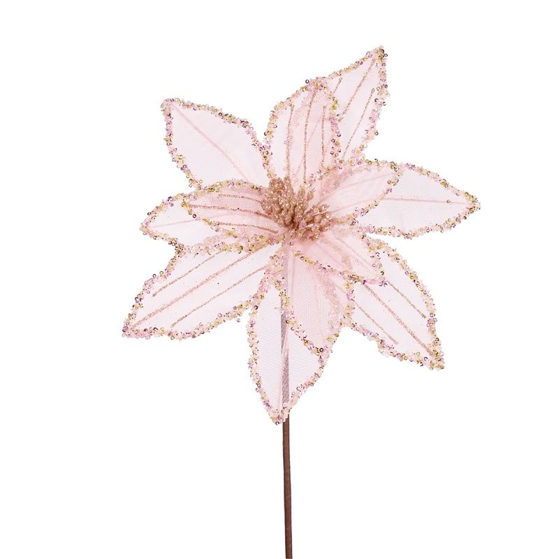 Pink Glittered Organza Poinsettia