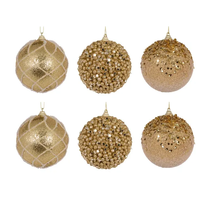 6 Pack Gold Shatterproof Baubles