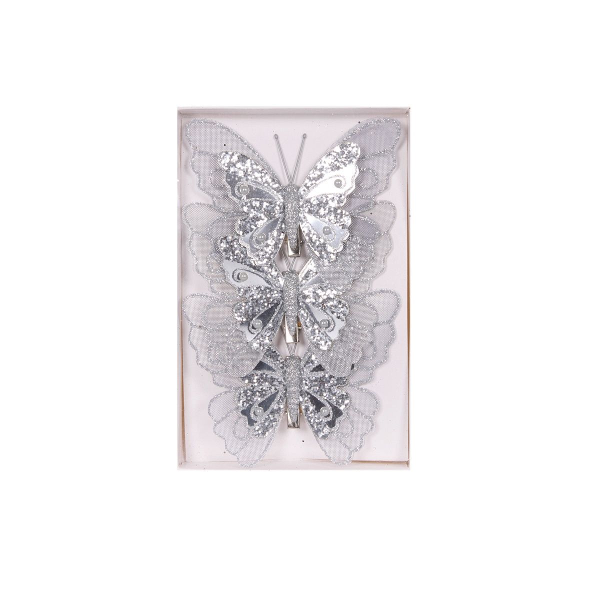3pk Silver Embellished Butterflies