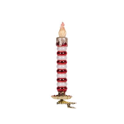Red And White Candy Stripe Glass Clip Candle