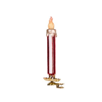 Red And White Pinstripe Glass Clip Candle