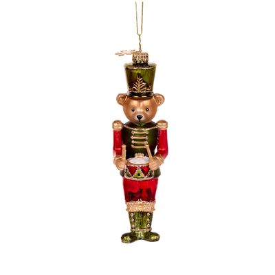 Green Bear Nutcracker Glass Ornament