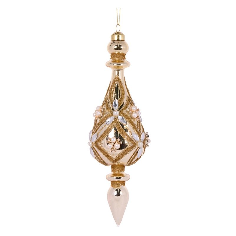 Champagne Beaded Deco Drop Finial
