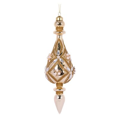 Champagne Beaded Deco Drop Finial