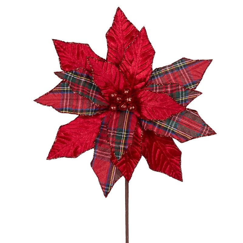 Red Glittered Tartan Poinsettia