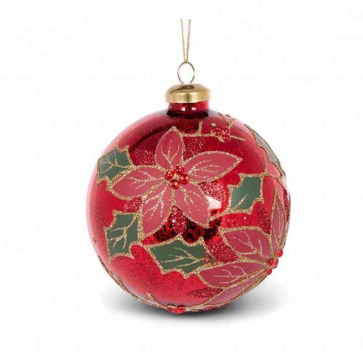Traditonal Beaded Poinsettia Bauble