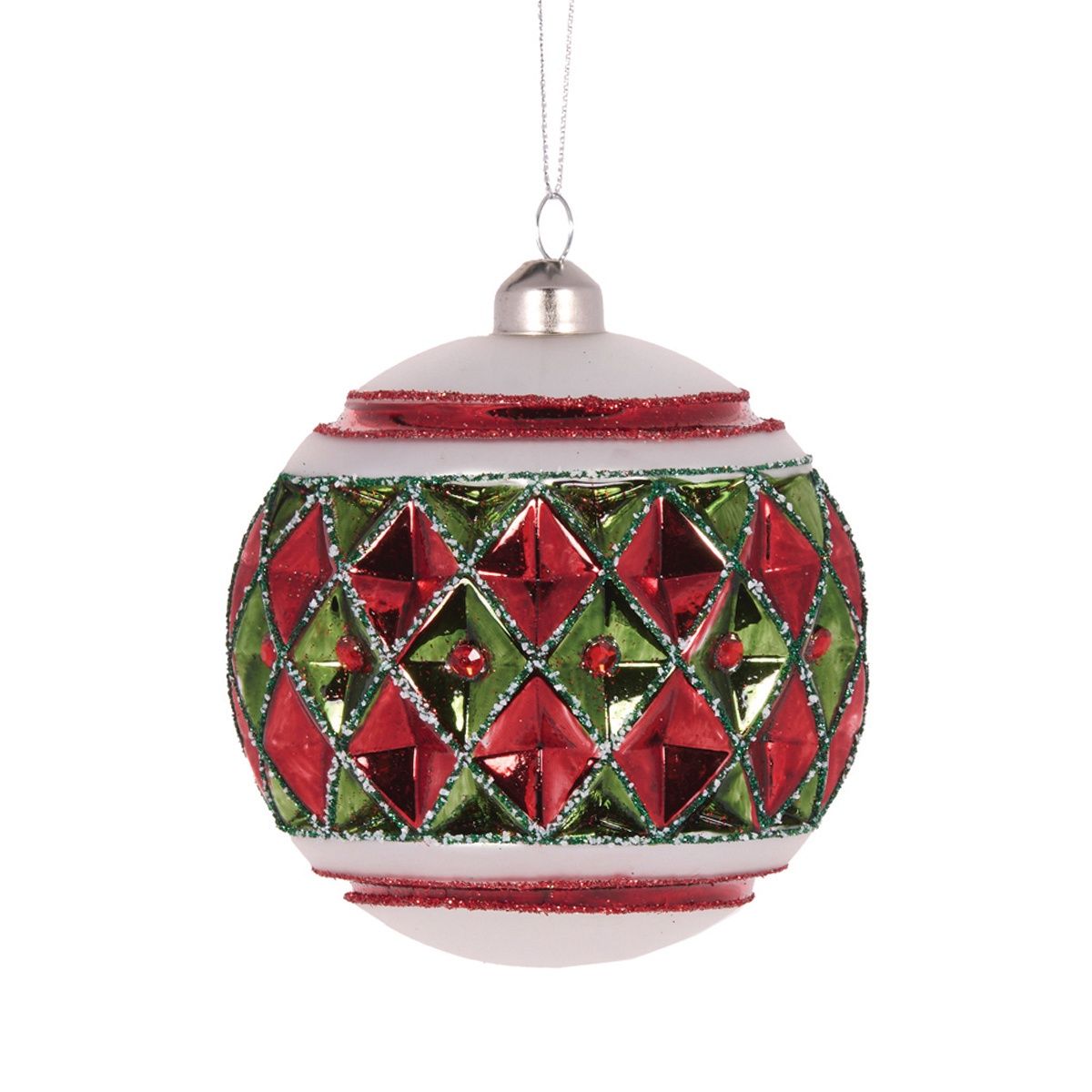 Frosted Red And Green Quilt Bauble