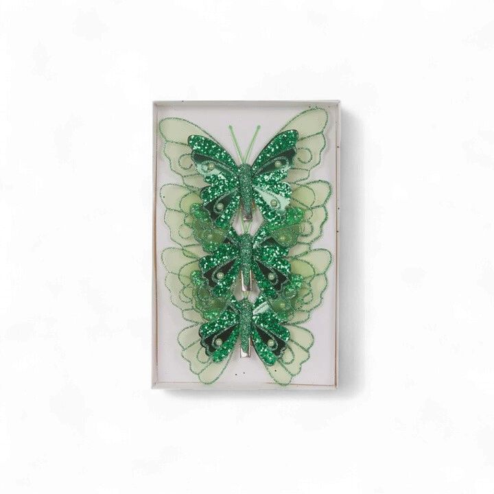 3pk Emerald Embellished Butterflies