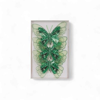 3pk Emerald Embellished Butterflies