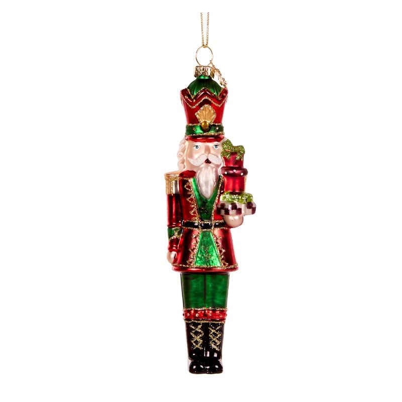 Nutcracker With Gift Glass Ornament
